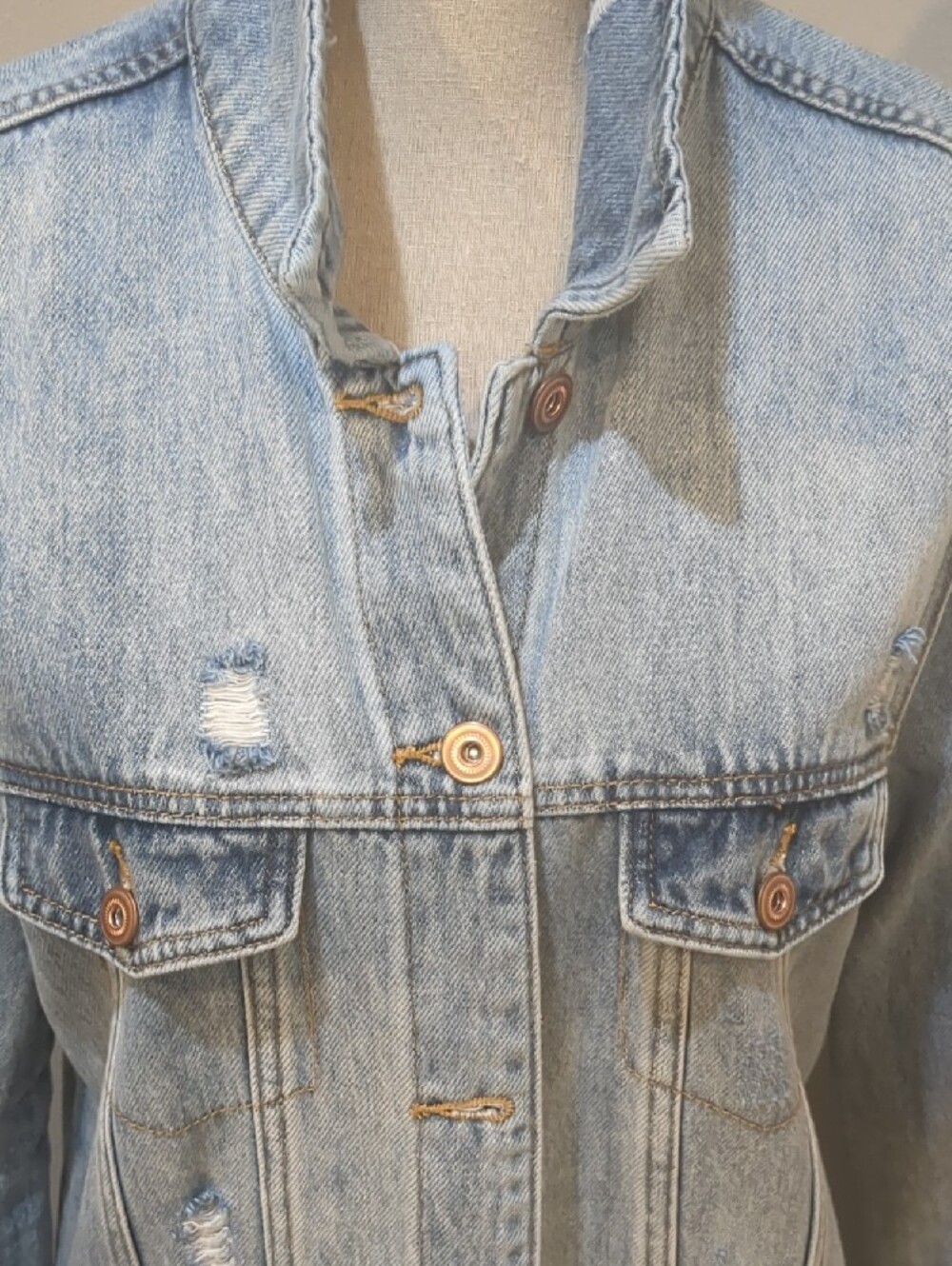 Tribal Long Light Wash Denim Trench Coat/Duster - Picture 4 of 5